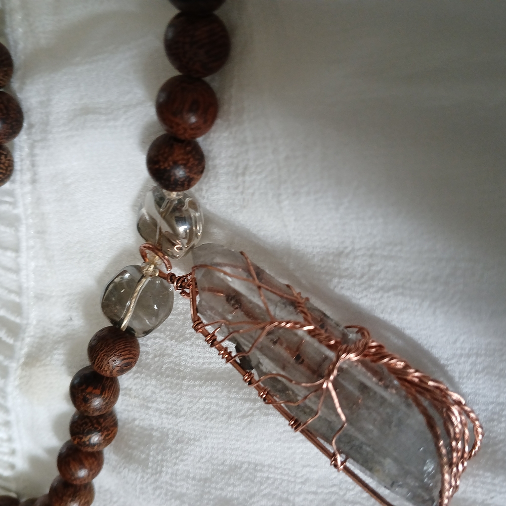 Earthy Brown and Silver Necklace with Unique Pendant and Polished Beads